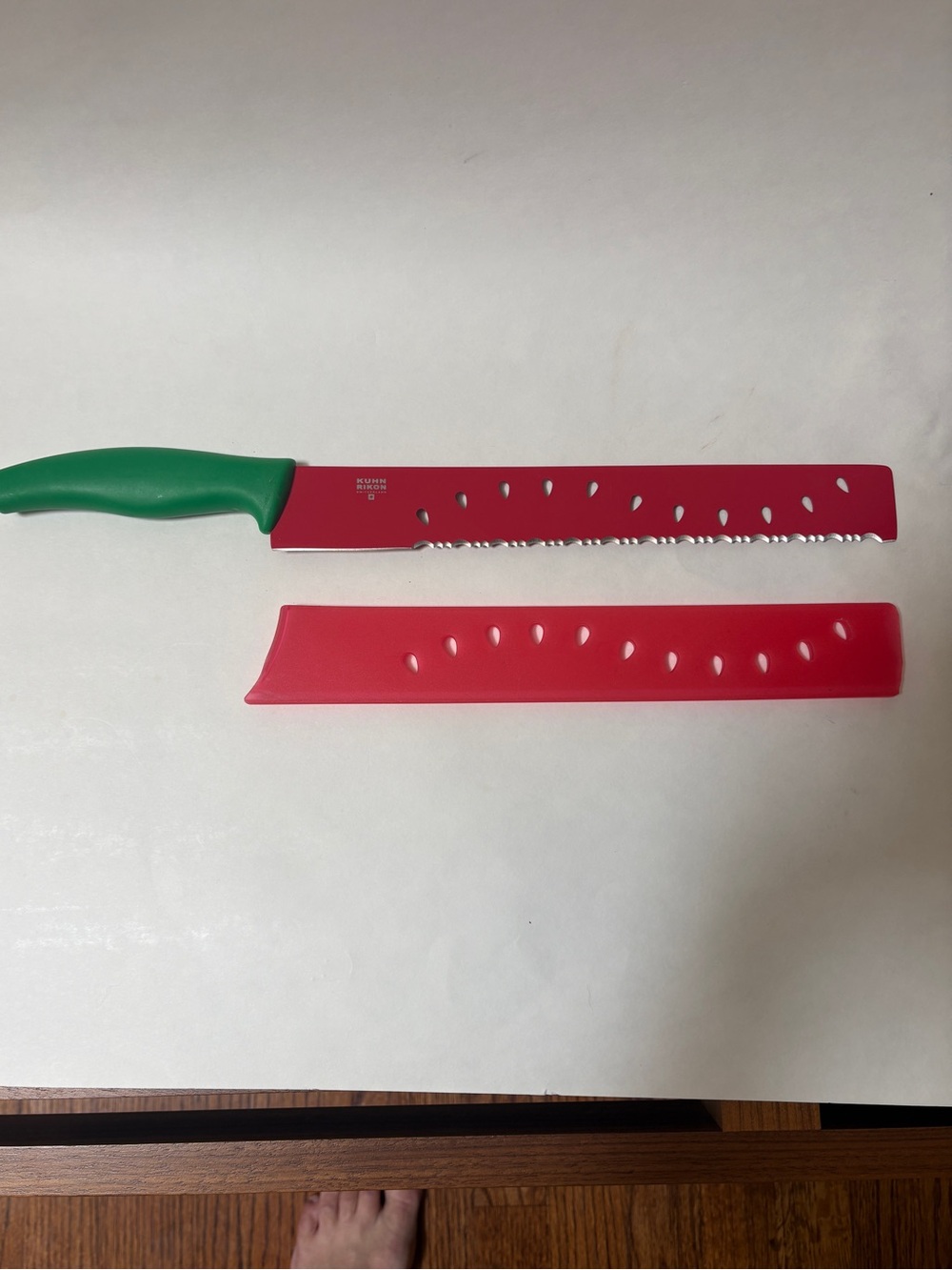 Kuhn Rikon Switzerland 11” Watermelon serrated colori knife with matching sheath